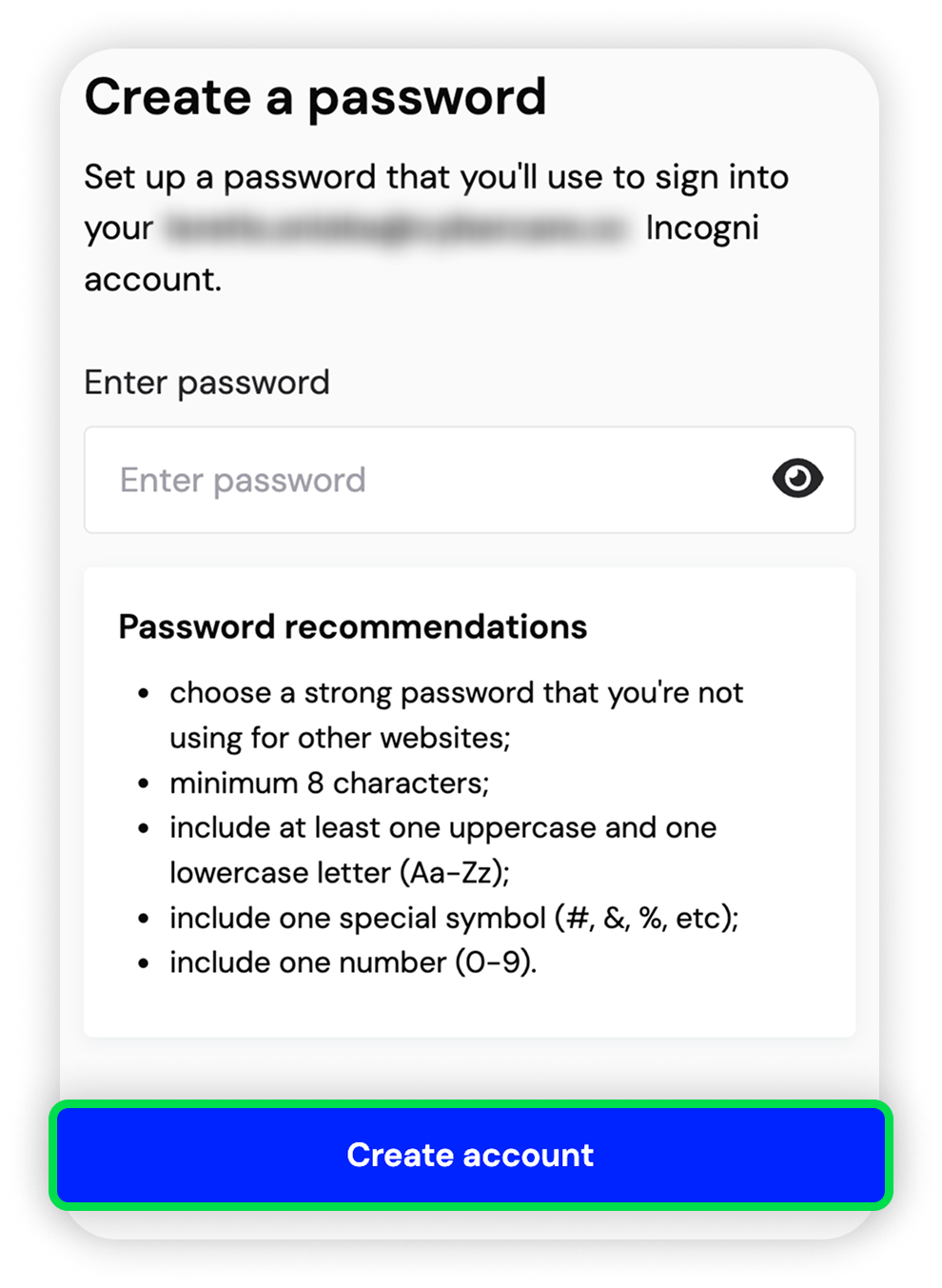 Incogni create password section.png