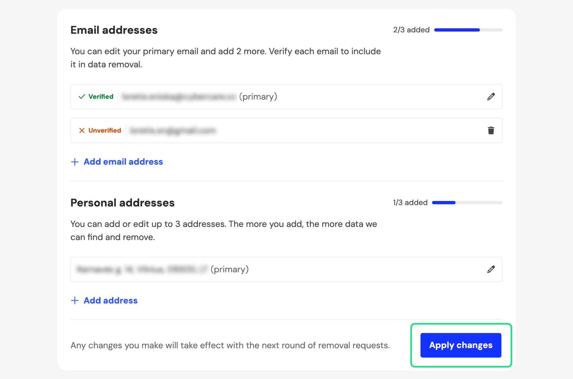 Profile page with Apply changes highlighted