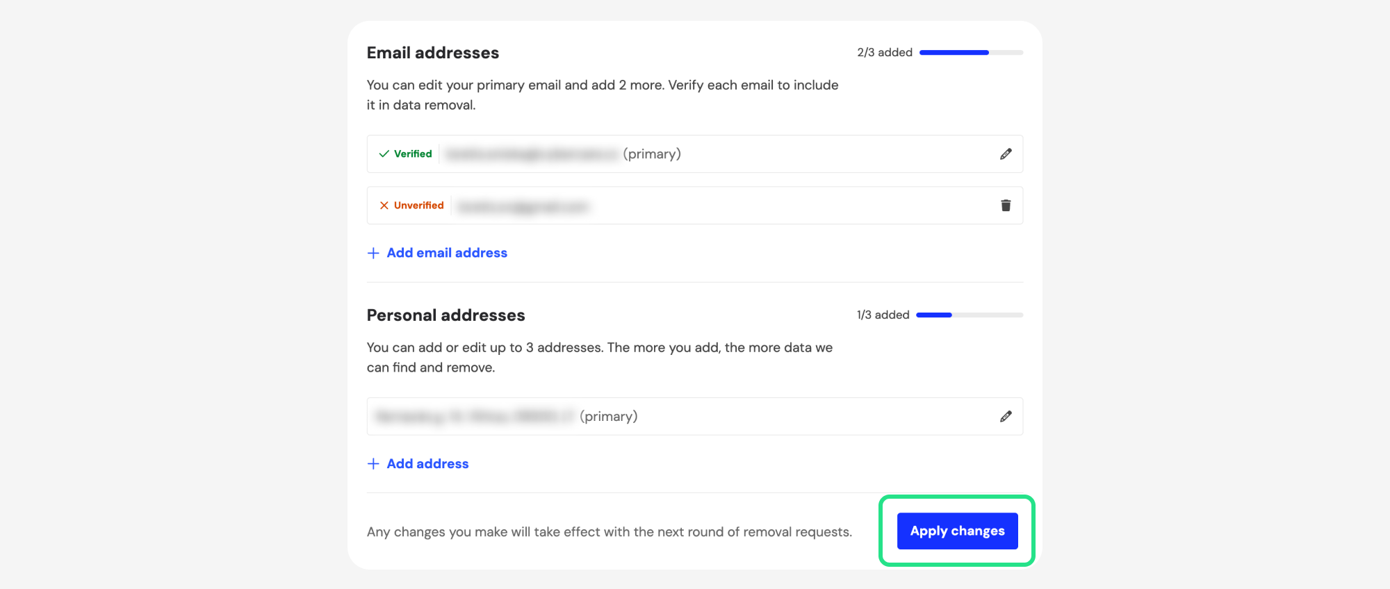 Profile page with Apply changes highlighted