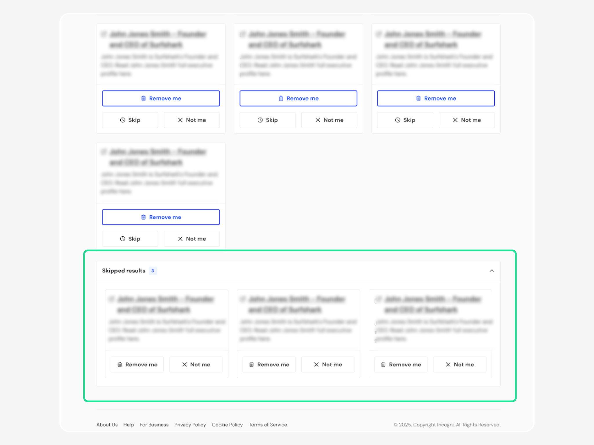 Select results to remove page with Skipped results section highlighted