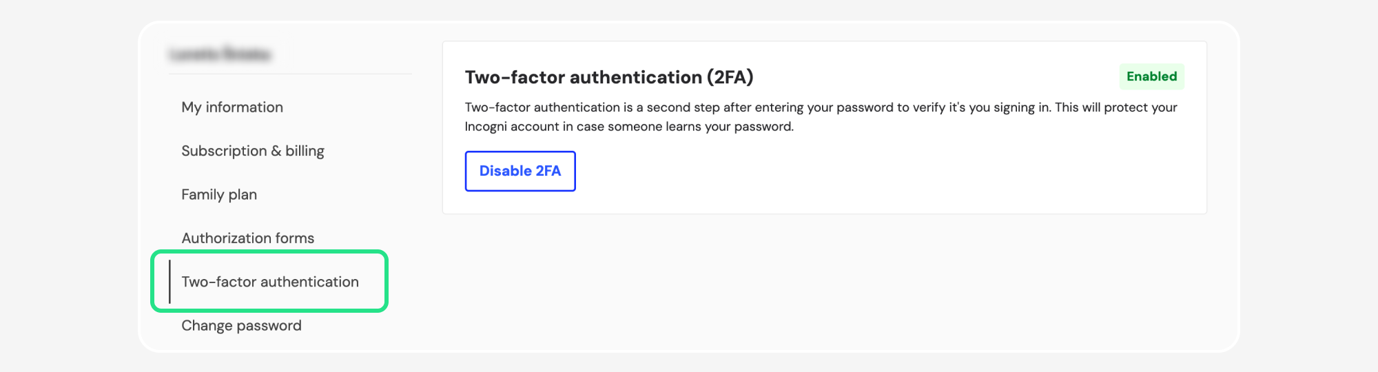 Profile page with Two-factor authentication highlighted
