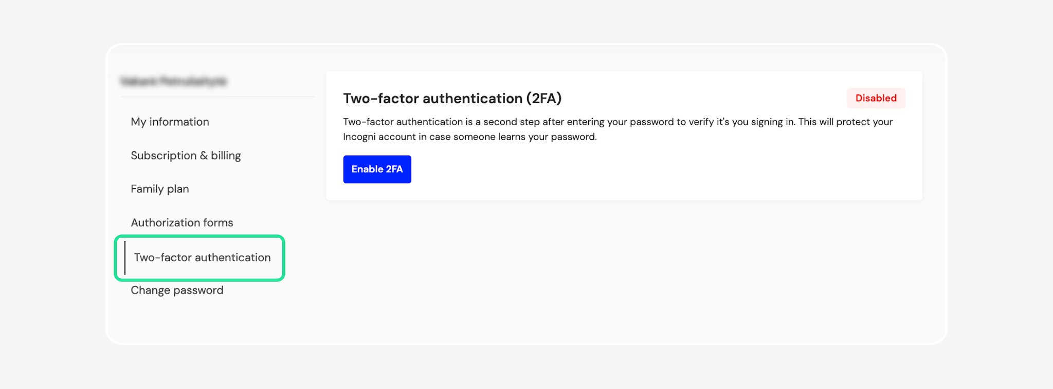 Profile page with Two-factor authentication highlighted